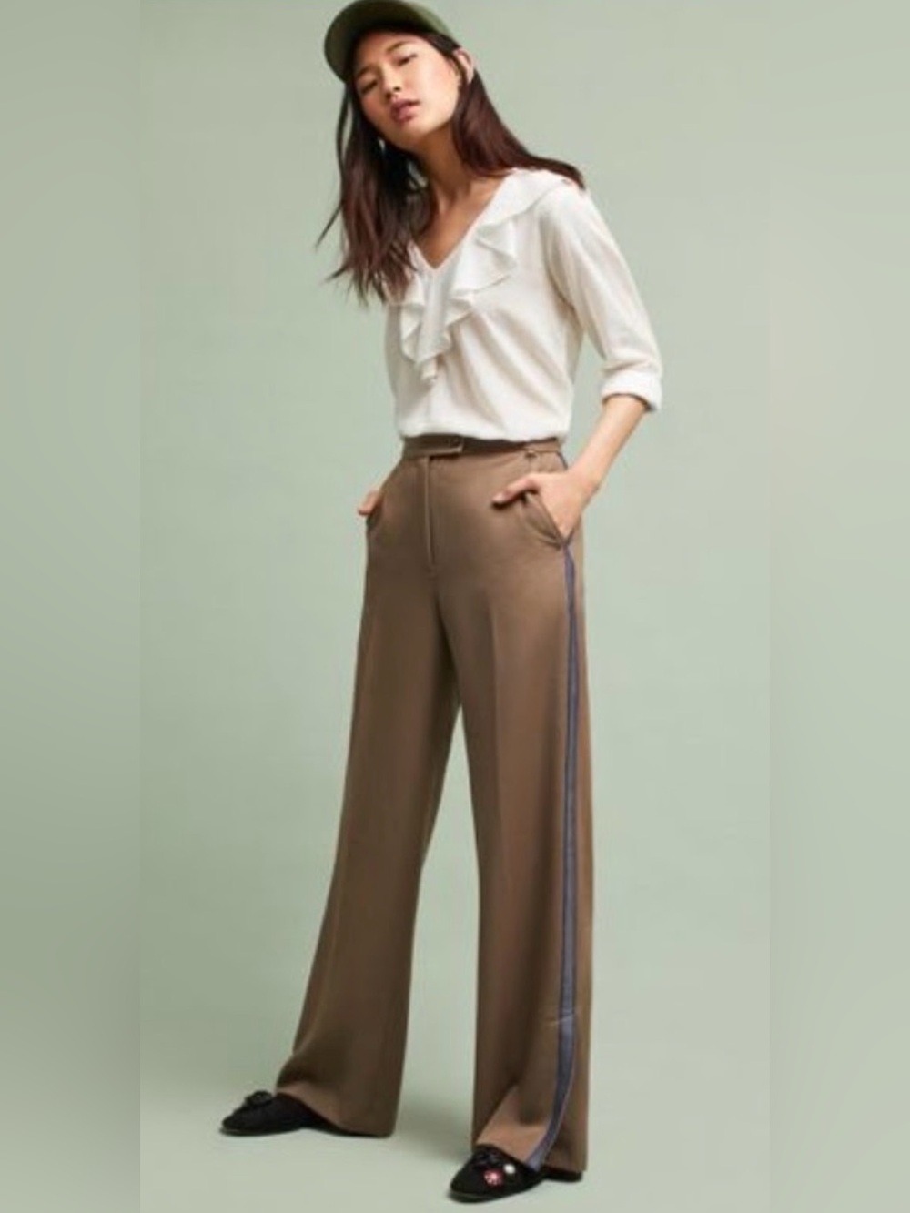 Tracy Reese Track side stripe Trouser Pants Brown Anthropologie 8 retail 298$